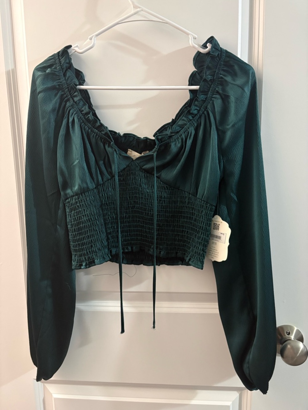 Alter’d state Women's Dark Green Smocked Cropped Blouse